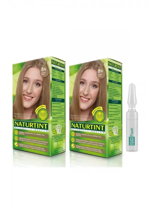 Naturtint 2'li Set 8 N Buğday Sarısı kalıcı Saç Boyası Alana martiderm Flash Ampül - 1