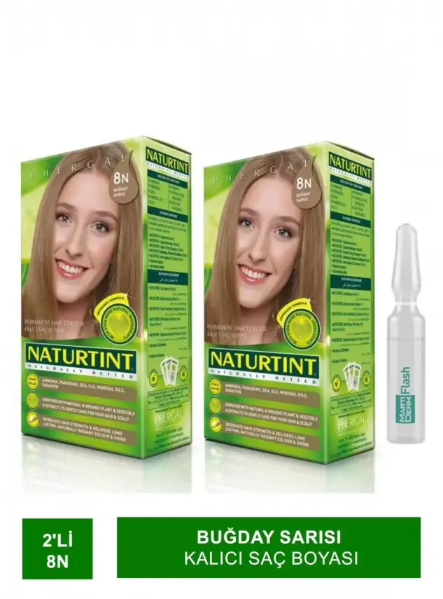 Naturtint 2'li Set 8 N Buğday Sarısı kalıcı Saç Boyası Alana martiderm Flash Ampül - 2