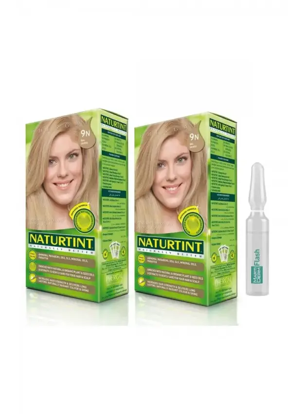 NATURTINT 2'li Set 9 N Bal Sarısı Kalıcı Saç Boyası Alana Martiderm Flash Ampul Hediye - 1