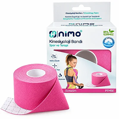 Nimo Kinesiyoloji Bandı (Ağrı Bandı) 5cm - 5m Pembe - Nimo