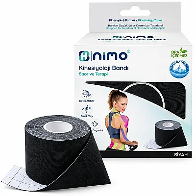 Nimo Kinesiyoloji Bandı (Ağrı Bandı) 5cm - 5m Siyah - Nimo