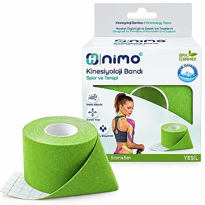 Nimo Kinesiyoloji Bandı (Ağrı Bandı) 5cm*5m Yeşil - Nimo
