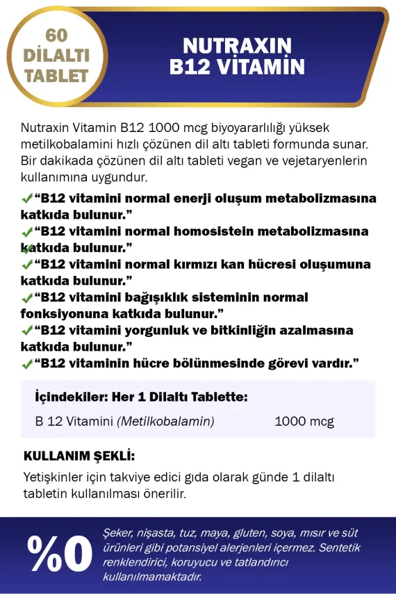 Nutraxin B12 Vitamin 60 Tablet - 2