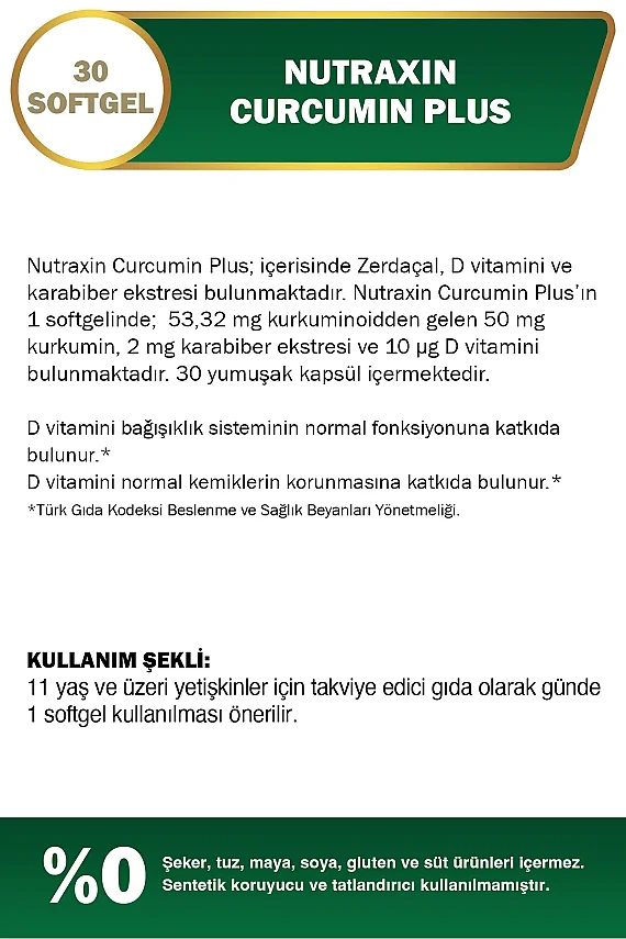 Nutraxin Curcumin Plus Vitamin D 50 mg 30 Kapsül - 2