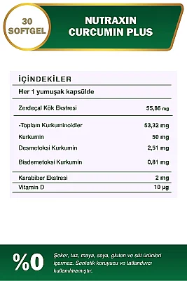 Nutraxin Curcumin Plus Vitamin D 50 mg 30 Kapsül - 3