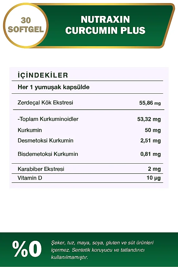 Nutraxin Curcumin Plus Vitamin D 50 mg 30 Kapsül - 3