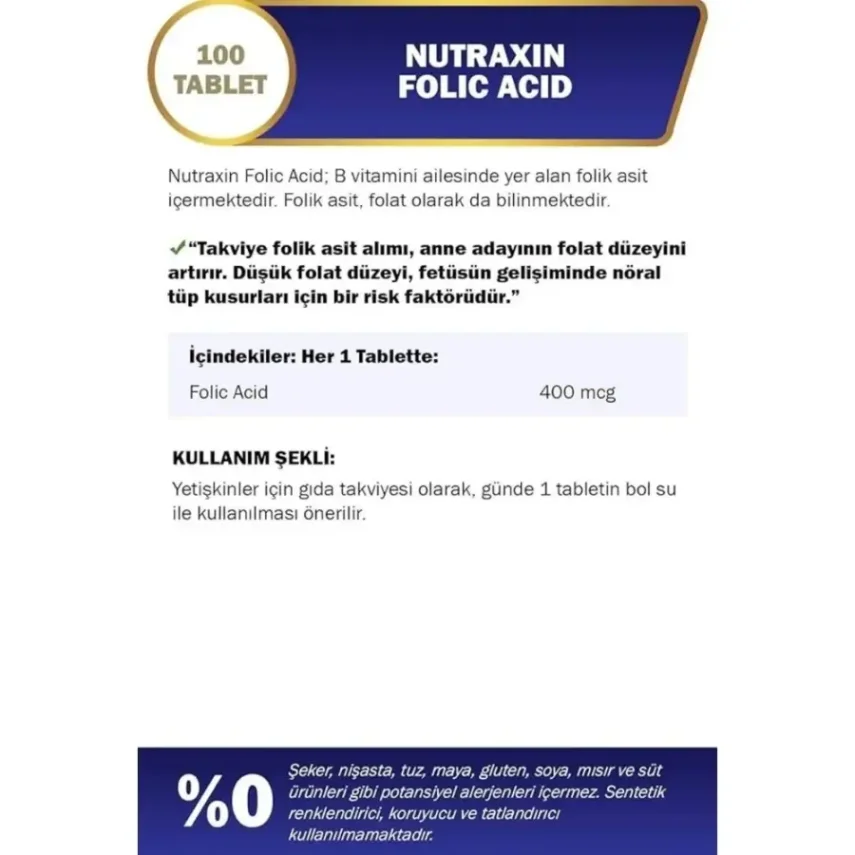 Nutraxin Folic Acid 100 Tablet - 2