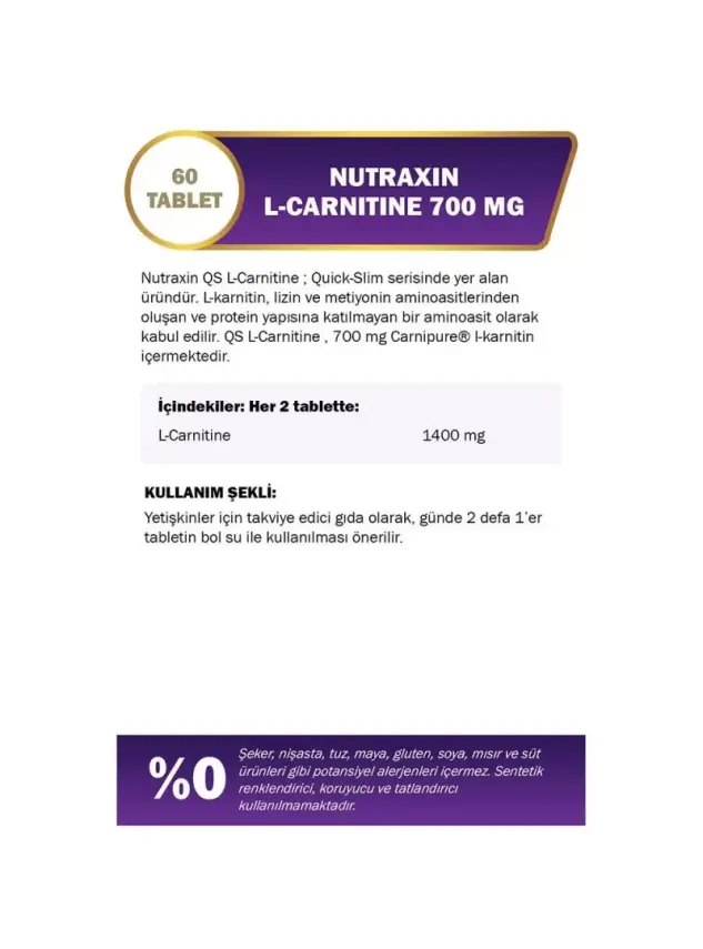 Nutraxin L-Carnitine 700 mg 60 Kapsül - 3