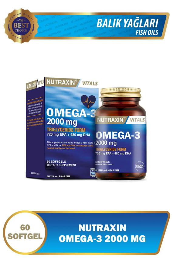 Nutraxin Omega 3 Balık Yağı 2000 mg 60 SoftGel - 1