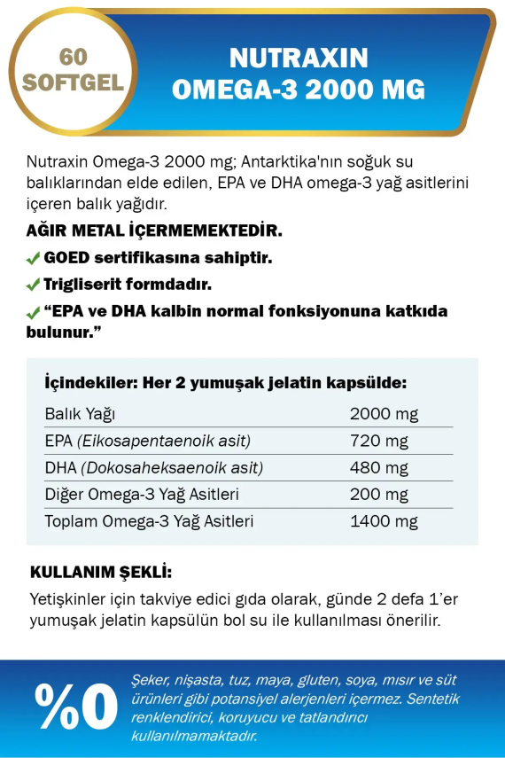 Nutraxin Omega 3 Balık Yağı 2000 mg 60 SoftGel - 2
