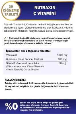 Nutraxin Vitamin C 500 mg 30 Çiğneme Tableti - 2