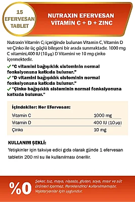 Nutraxin Vitamin C-D-Zinc 15 Efervesan Tablet - 2