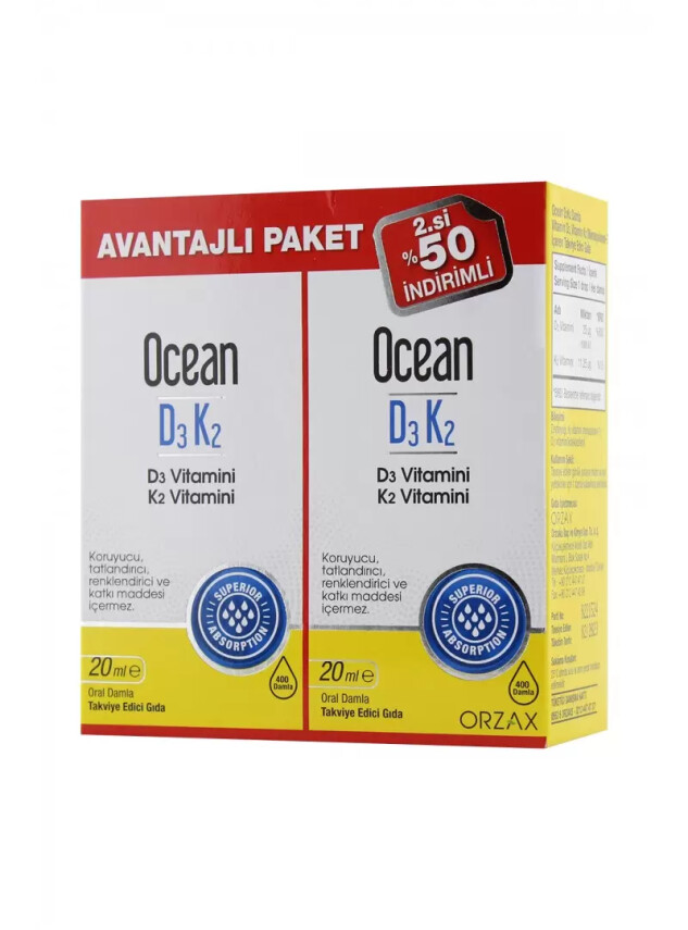 Ocean D3K2 Damla 20ml x 2 Adet Avantajlı Paket - Ocean
