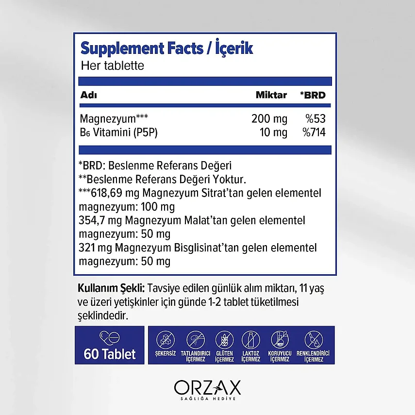 Ocean ExtraMag Üçlü Kombinasyon P5P ilaveli 60 Tablet Takviye Edici Gıda - 2