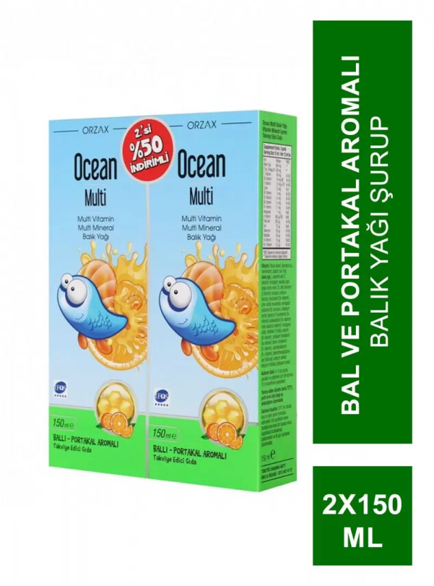 Ocean Multi Şurup Balık Yağı Bal ve Portakal Aromalı 150 ml - 2'li Set - - Ocean