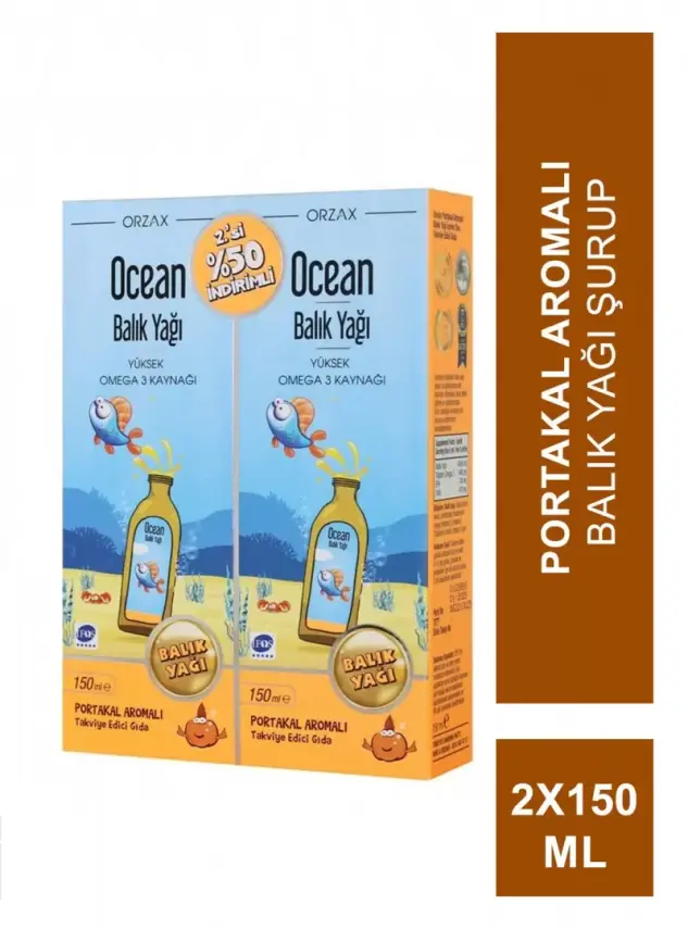 Ocean Orange Portakal Aromalı Balık Yağı Şurup 150ml - 2'li Set - - 1