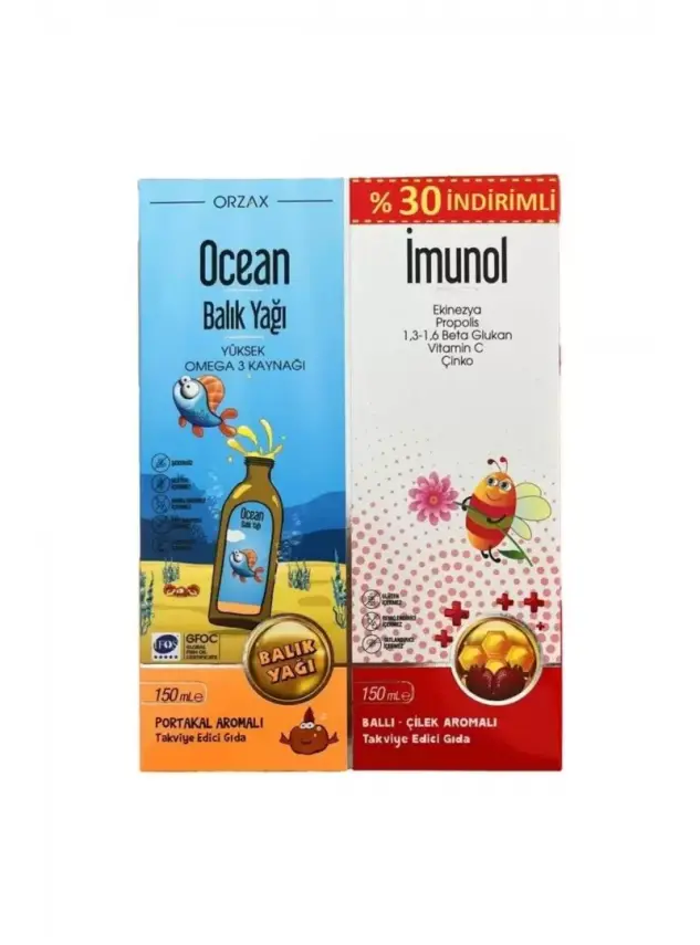 Ocean Orange Portakal Aromalı Balık Yağı Şurup 150ml + Ocean Imunol Şurup 150ml - 1