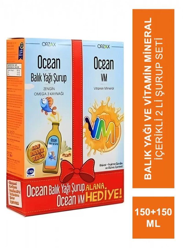 Ocean Orange Portakal Aromalı Balık Yağı Şurup 150ml + Ocean VM Şurup 150ml - Ocean