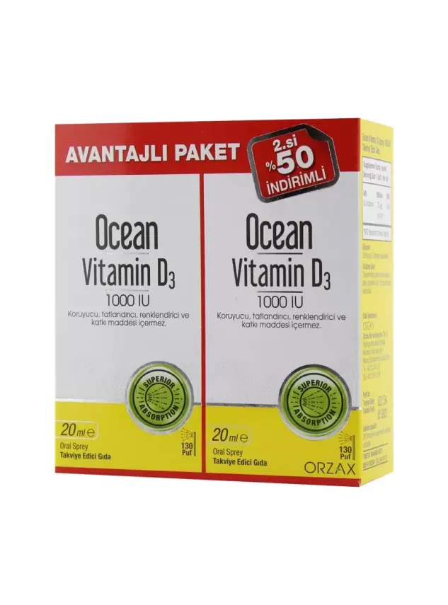 Ocean Vitamin D3 1000 IU 20 ml Sprey x 2 Adet Avantajlı Paket - 1