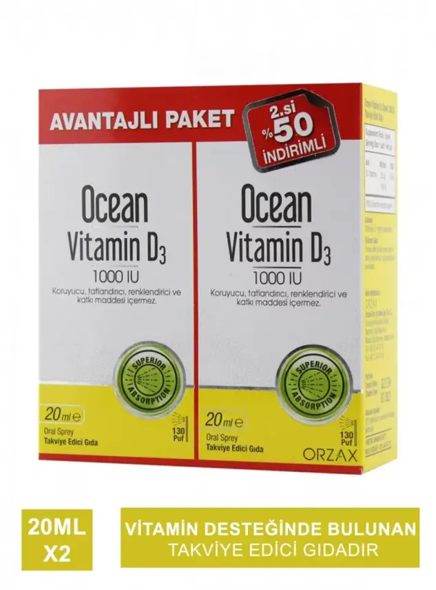 Ocean Vitamin D3 1000 IU 20 ml Sprey x 2 Adet Avantajlı Paket - 2