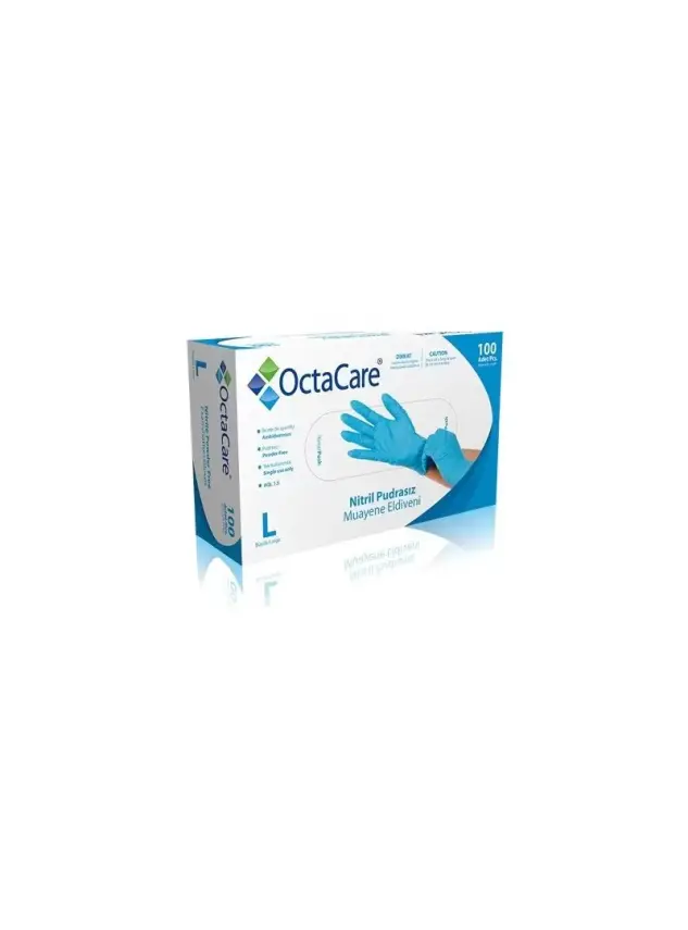 OctaCare Nitril Pudrasız Muayene Eldiveni - Large - 100 Adet - 1