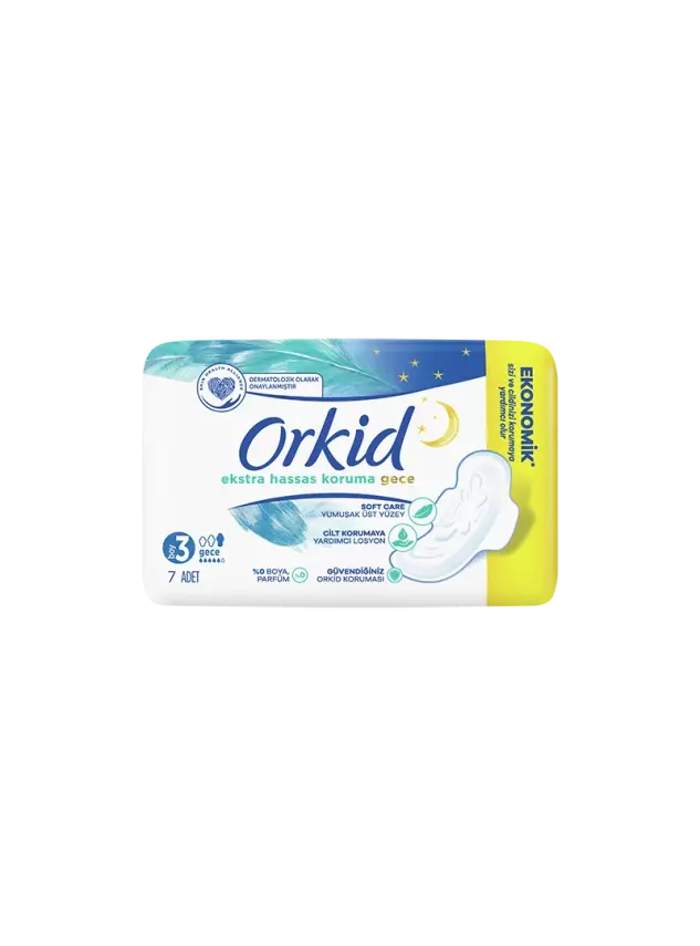 Orkid Ekstra Hassas Koruma Gece -Boy 3- Kanatlı Hijyenik Ped 7 Adet - 1