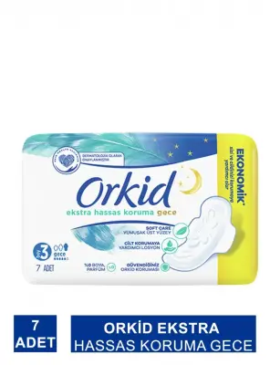Orkid Ekstra Hassas Koruma Gece -Boy 3- Kanatlı Hijyenik Ped 7 Adet - 2