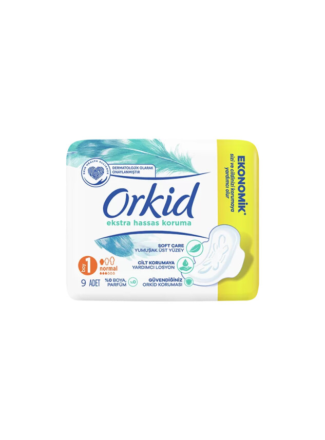 Orkid Ekstra Hassas Koruma Normal -Boy 1- Kanatlı Hijyenik Ped 9 Adet - Orkid