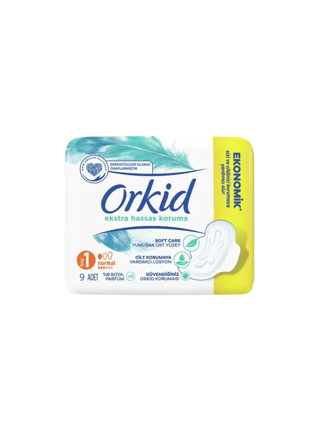 Orkid Ekstra Hassas Koruma Normal -Boy 1- Kanatlı Hijyenik Ped 9 Adet - 1