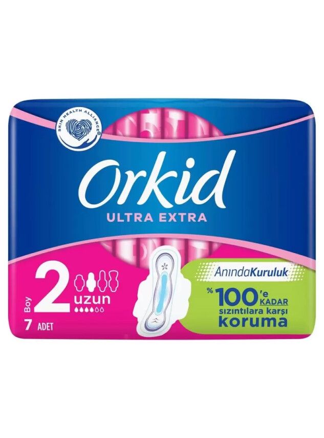 Orkid Ultra Extra Uzun -Boy 2- Kanatlı Hijyenik Ped 7 Ped - Orkid