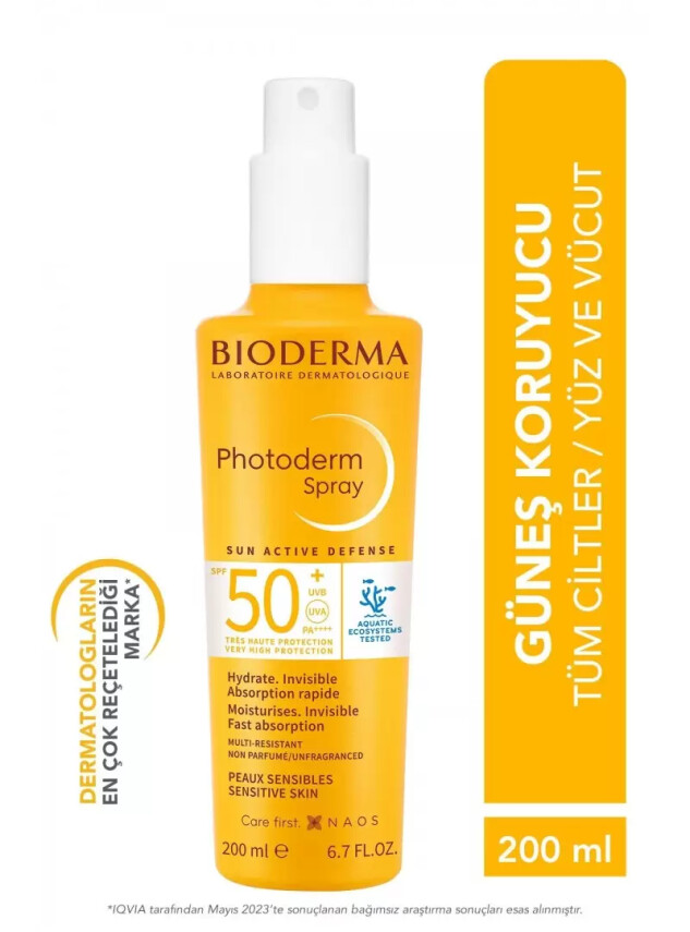 Outlet - Bioderma Photoderm SPF 50+ Tüm Ciltler için Sprey Form Yüksek Korumalı Güneş Kremi 200 ml - Outlet