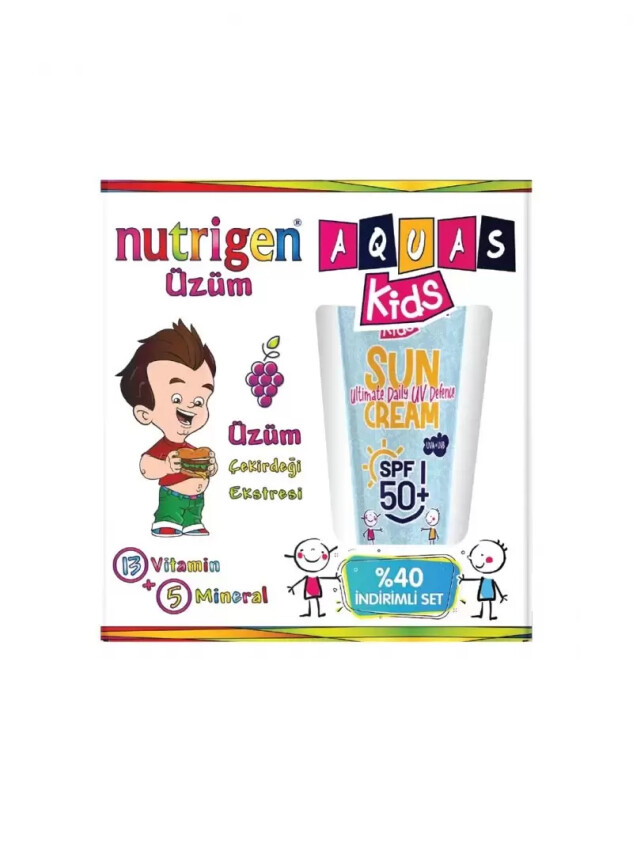 Outlet - Nutrigen Üzüm 200 ml + Aquas Kids SPF 50+ Sun Cream Çocuk Güneş Kremi 100 ml Yaz Seti - Outlet