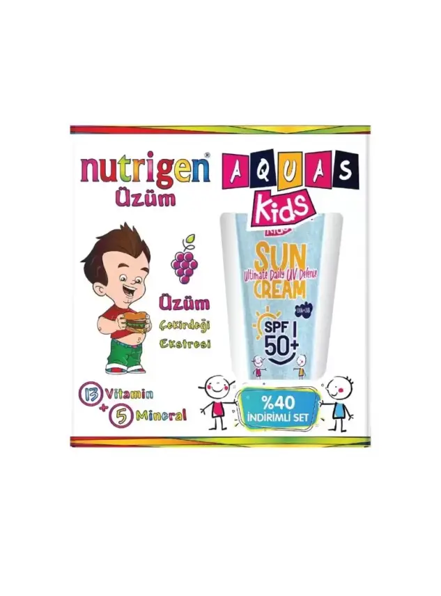Outlet - Nutrigen Üzüm 200 ml + Aquas Kids SPF 50+ Sun Cream Çocuk Güneş Kremi 100 ml Yaz Seti - 1