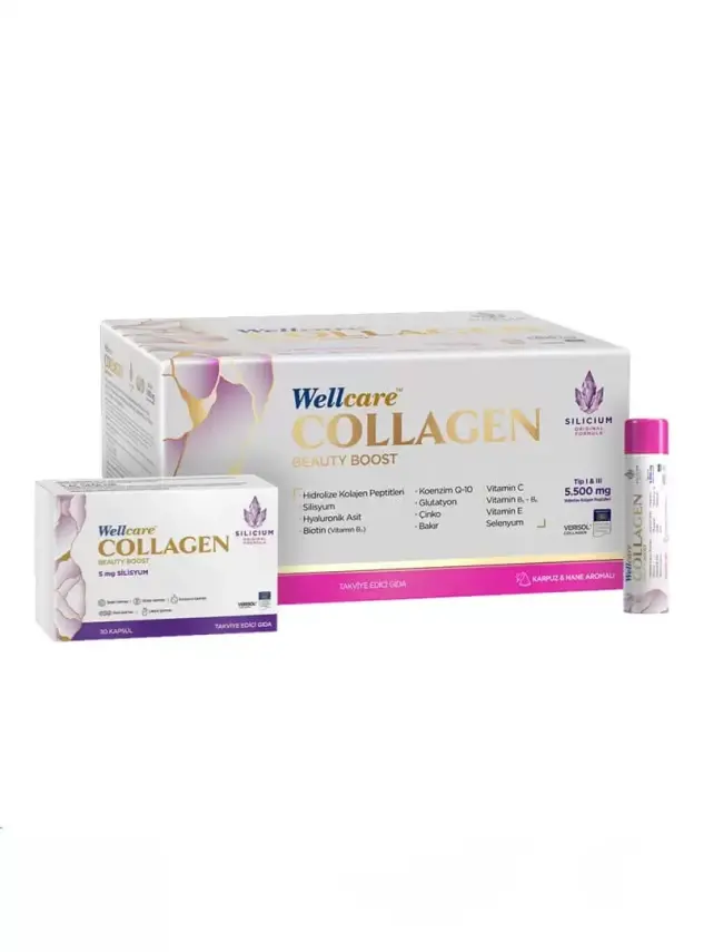 Outlet - Wellcare Collagen Beauty Boost Plus - Karpuz & Nane Aromalı - 10.000 mg Likit Form 40mlx30Shot & 30 Kapsül - 1
