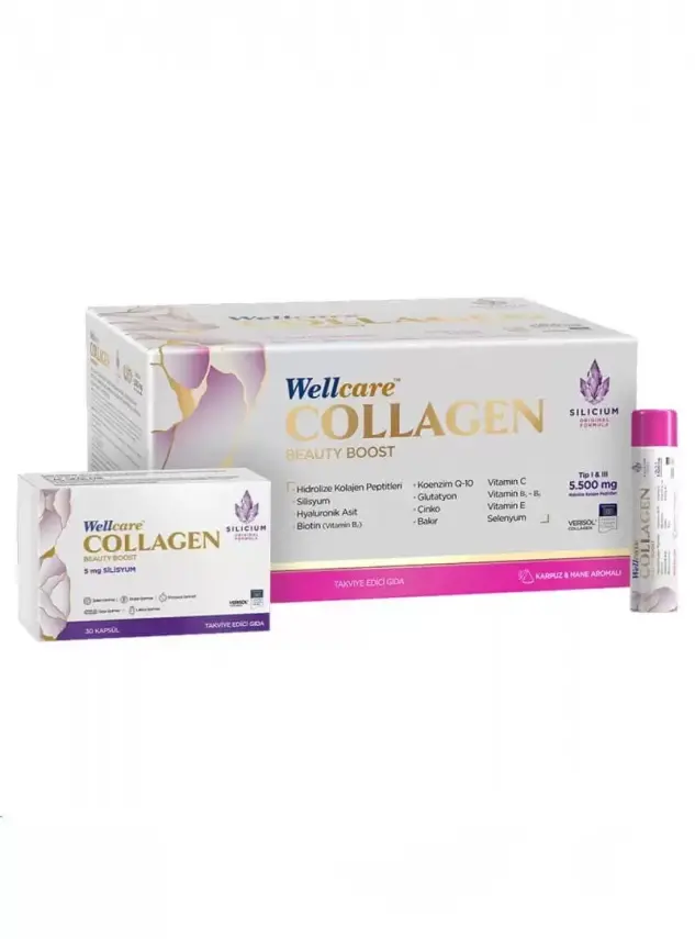 Outlet - Wellcare Collagen Beauty Boost Plus - Karpuz & Nane Aromalı - 5500 mg Likit Form 40mlx30Shot & 30 Kapsül - 1