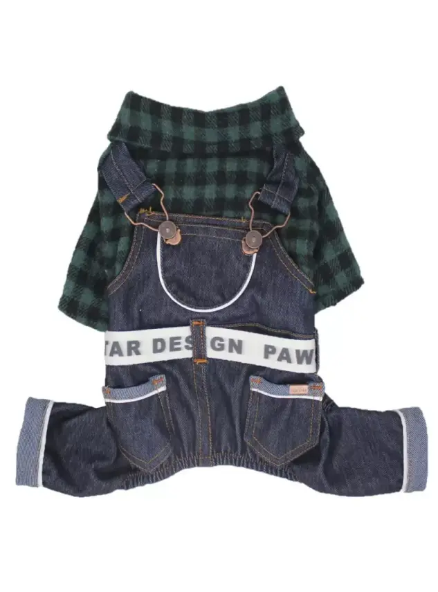 Paw Star Haki Ekose Köpek Bahçıvan Tulum 2XL - 1