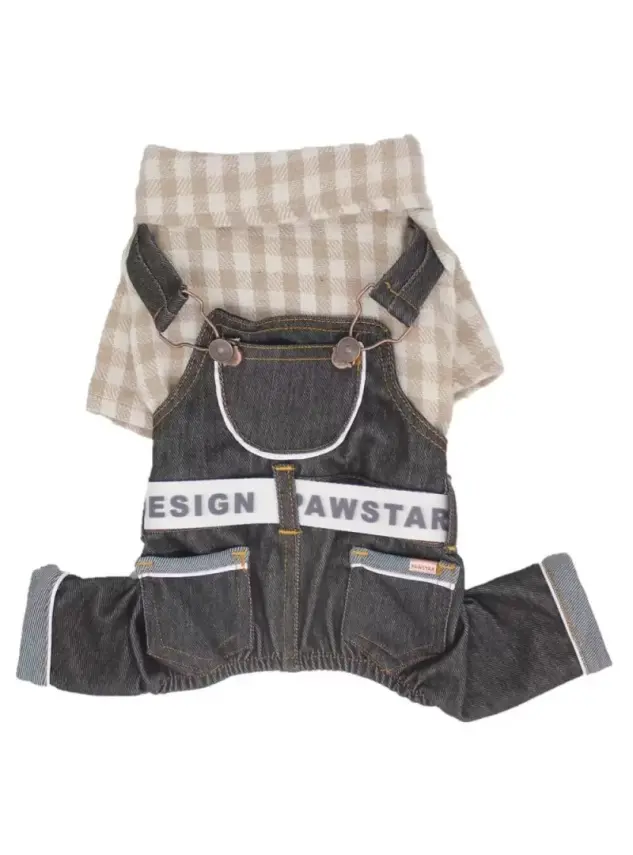 Paw Star Kahve Ekose Köpek Bahçıvan Tulum 2XL - 1