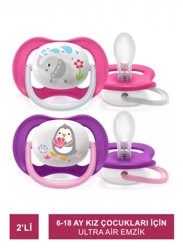 Philips Avent Ultra Air Animals Kız 6-18 Ay 2'li Emzik -SCF080/08- - 1