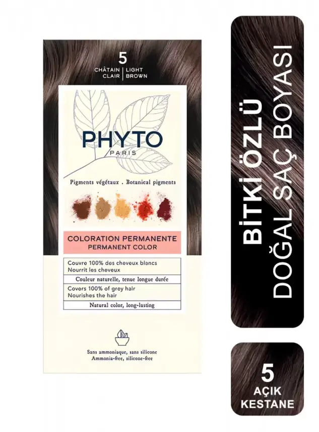 Outlet - Phyto Color Bitkisel Saç Boyası 5 Açık Kestane -Chatain Clair- Yeni Formül - 1