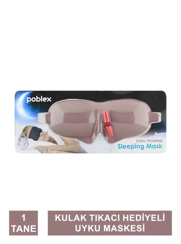 Poblex Uyku Maskesi Kahverengi - Kulak Tıkacı HEDİYE - 1
