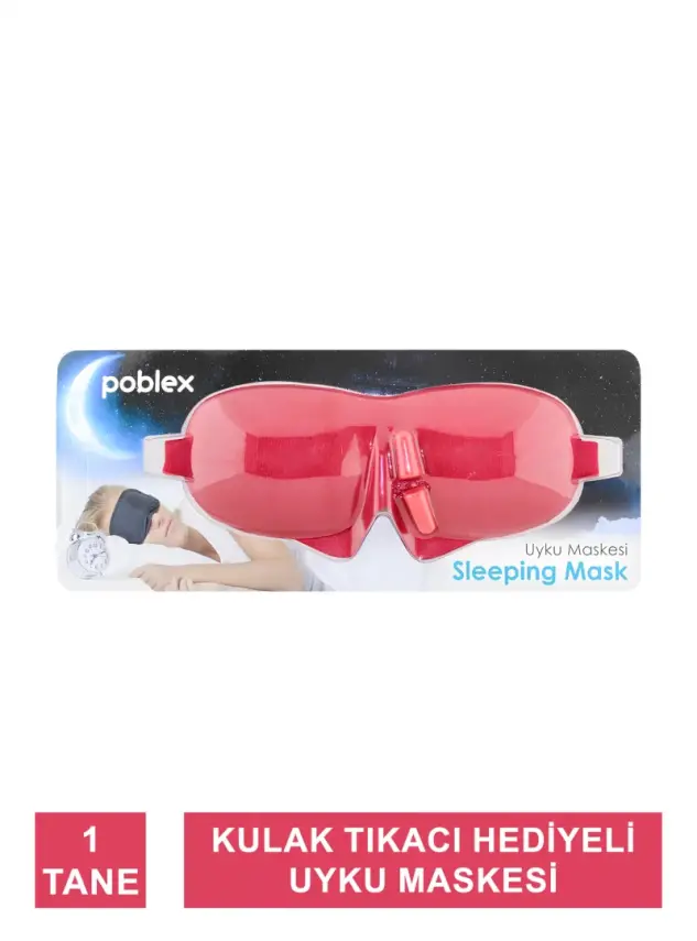 Poblex Uyku Maskesi Kırmızı - Kulak Tıkacı HEDİYE - 1