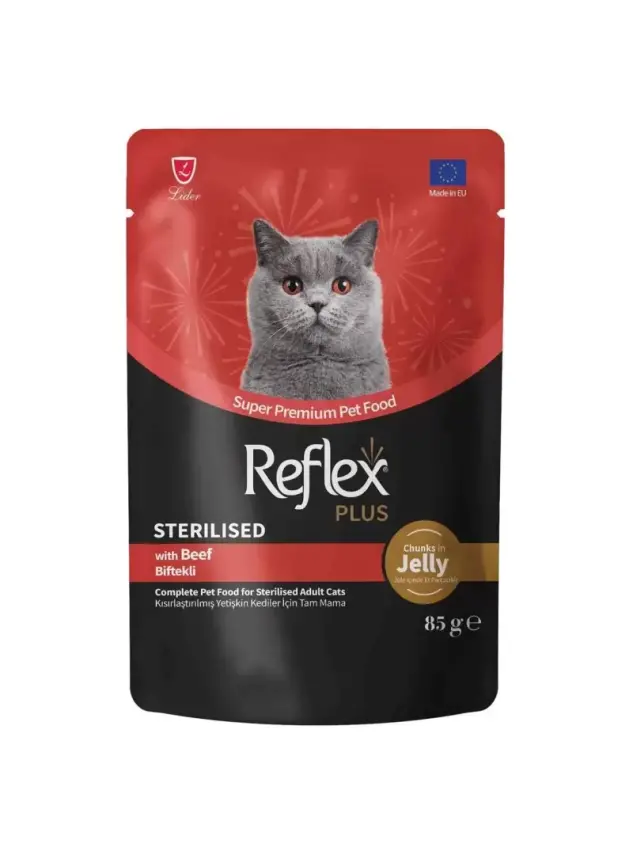 Reflex Plus Jöle İçinde Et Parçacıklı Biftekli Kısırlaştırılmış Yetişkin Kedi Maması 85 G - 1
