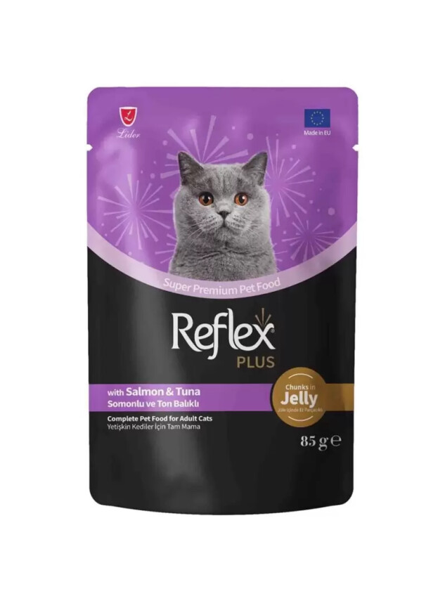 Reflex Plus Jöle İçinde Et Parçacıklı Somonlu&Ton Balıklı Yetişkin Kedi Maması 85 G - Reflex
