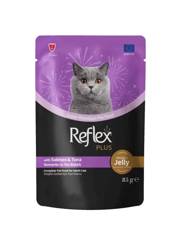 Reflex Plus Jöle İçinde Et Parçacıklı Somonlu&Ton Balıklı Yetişkin Kedi Maması 85 G - 1