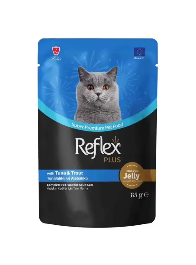 Reflex Plus Jöle İçinde Et Parçacıklı Ton Balıklı&Alabalıklı Yetişkin Kedi Maması 85 G - 1