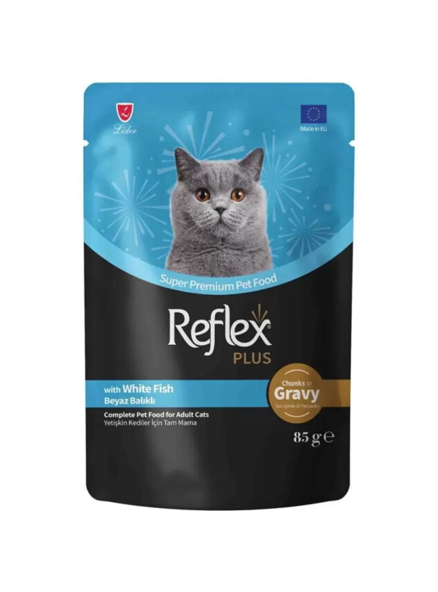 Reflex Plus Sos İçinde Et Parçacıklı Beyaz Balıklı Yetişkin Kedi Maması 85 G - Reflex
