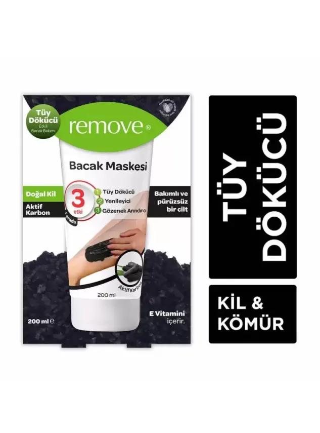 Remove Tüy Dökücü Bacak Maskesi Doğal Kil&Aktif Karbonlu 200 ml - 1