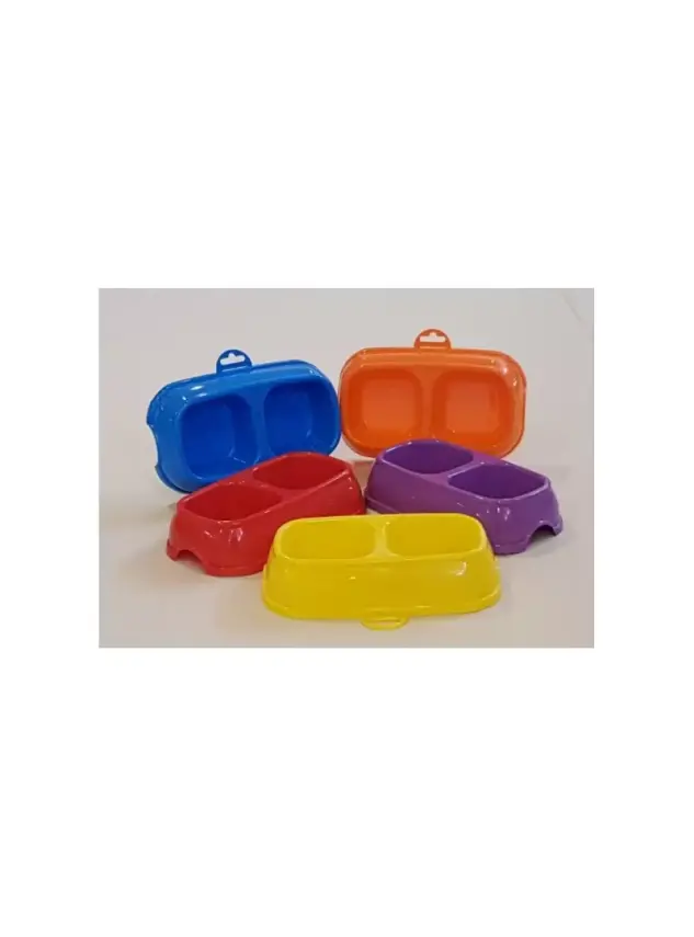 Renkli Kare Mama Kabı Çiftli Plastik Büyük - 1