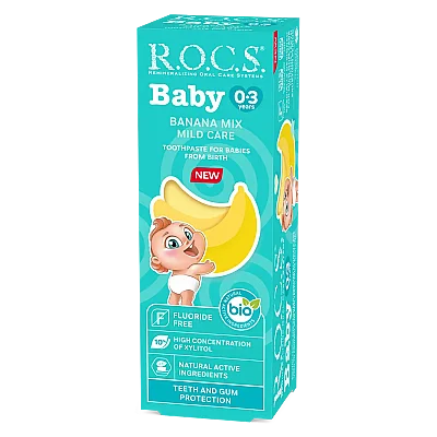 ROCS Baby 0-3 Yaş Muz Püresi Tadında Florürsüz Bebek Diş Macunu 45gr - ROCS
