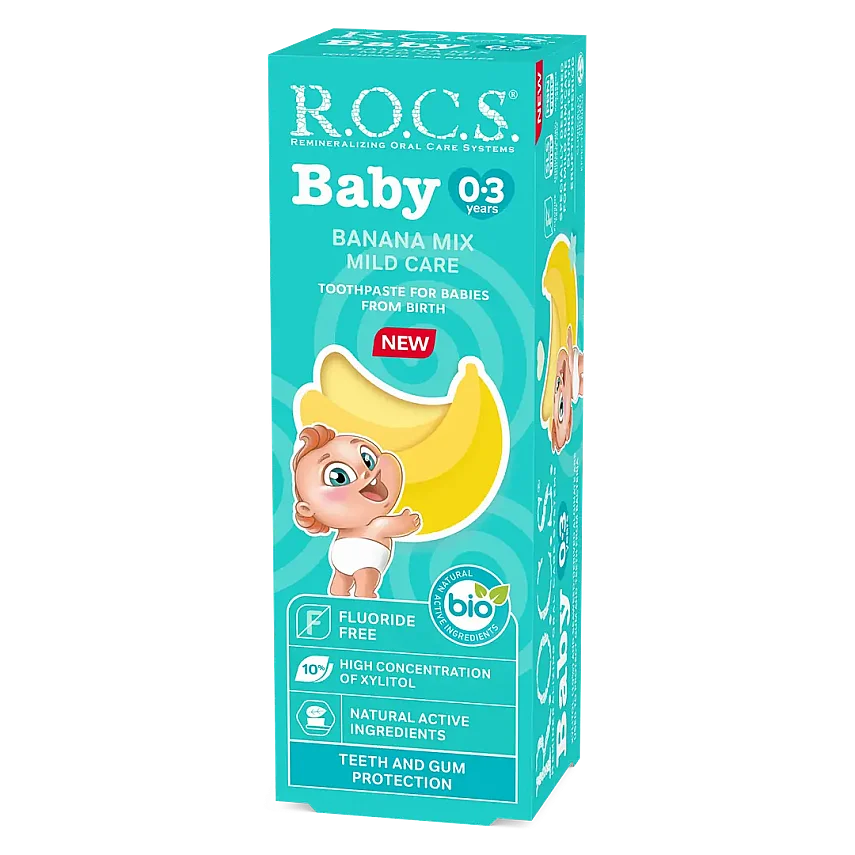 ROCS Baby 0-3 Yaş Muz Püresi Tadında Florürsüz Bebek Diş Macunu 45gr - 1